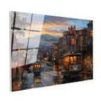 Tamperli Gerçek Cam Tablo San Francisco Tramvay Ve Yokuş Yol Şehir Ve Mimari Tablo Duvar Dekoru