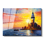 Tamperli Gerçek Cam Tablo Kız Kulesi Ve Boğaz Gün Batımı Şehir Ve Mimari Tablo Duvar Dekoru