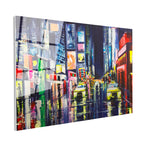 Tamperli Gerçek Cam Tablo New York Meydanı Ve Taksiler Şehir Ve Mimari Tablo Duvar Dekoru