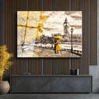 Tamperli Gerçek Cam Tablo Londra Big Ben Ve Sonbahar Teması Şehir Ve Mimari Tablo Duvar Dekoru