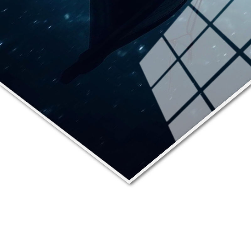 Tamperli Gerçek Cam Tablo Gece Gölü Ahşap Kayık ve Dağ Manzarası Manzara Tablosu Duvar Dekoru