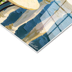 Tamperli Gerçek Cam Tablo Çiçekli Teras ve Deniz Yelkenlileri Manzara Ve Doğa Tablosu Duvar Dekoru