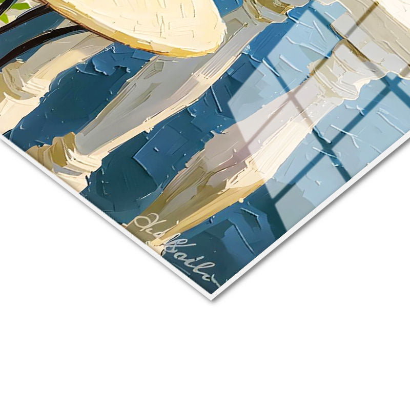 Tamperli Gerçek Cam Tablo Çiçekli Teras ve Deniz Yelkenlileri Manzara Ve Doğa Tablosu Duvar Dekoru