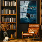 Tamperli Gerçek Cam Tablo Karlı Dağlar ve Göl Sandalı Manzara Ve Doğa Tablosu Duvar Dekoru