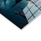 Tamperli Gerçek Cam Tablo Karlı Dağlar ve Göl Sandalı Manzara Ve Doğa Tablosu Duvar Dekoru