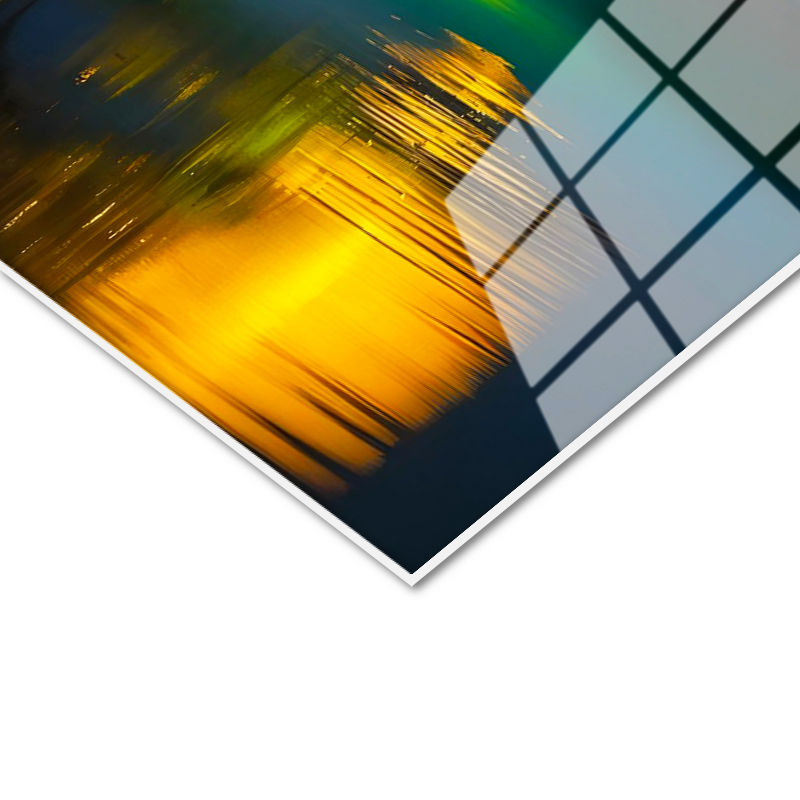 Tamperli Gerçek Cam Tablo Gece Ağacı ve Büyük Sarı Ay Manzara Ve Doğa Tablosu Duvar Dekoru