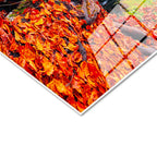 Tamperli Gerçek Cam Tablo Dağ Gölü ve Kızıl Yapraklar Manzara Tablosu Duvar Dekoru