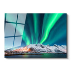 Tamperli Gerçek Cam Tablo Kutup Işıkları ve Karlı Zirve Manzara Tablosu Duvar Dekoru