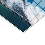 Tamperli Gerçek Cam Tablo Kutup Işıkları ve Karlı Zirve Manzara Tablosu Duvar Dekoru