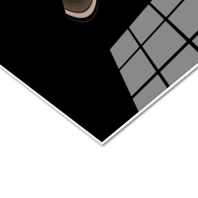 Tamperli Gerçek Cam Tablo Satürn Gezegeni ve İnce Halka Çizgisi Manzara Tablosu Duvar Dekoru