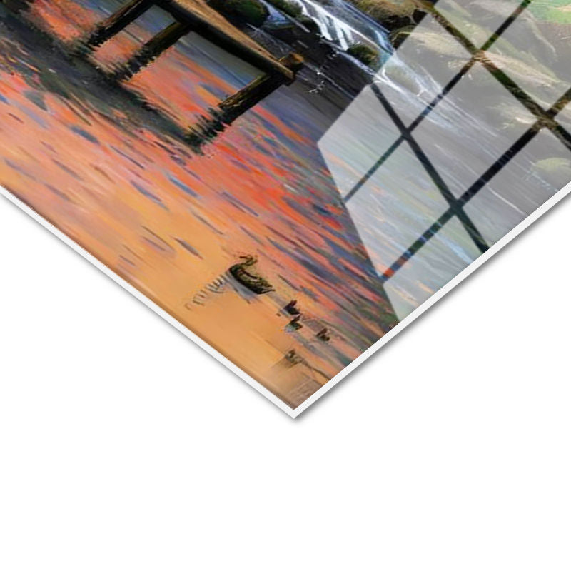 Tamperli Gerçek Cam Tablo Akarsu Kenarı Orman Evi Manzara Ve Doğa Tablosu Duvar Dekoru