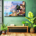 Tamperli Gerçek Cam Tablo Dağ Manzaralı Çiçekli Kasaba Manzara Ve Doğa Tablosu Duvar Dekoru