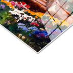 Tamperli Gerçek Cam Tablo Dağ Manzaralı Çiçekli Kasaba Manzara Ve Doğa Tablosu Duvar Dekoru