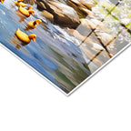 Tamperli Gerçek Cam Tablo Çiçekli Bahar Evi ve Dere Manzara Ve Doğa Tablosu Duvar Dekoru