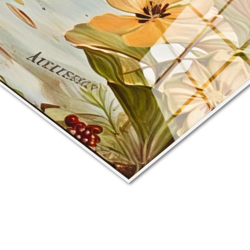 Tamperli Gerçek Cam Tablo Göl Kenarı Kıyı Çiçekleri Manzara Ve Doğa Tablosu Duvar Dekoru