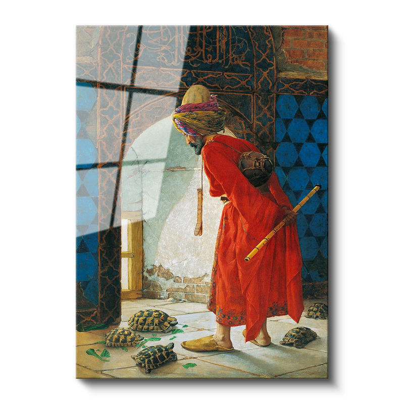 Tamperli Gerçek Cam Tablo Kaplumbağa Terbiyecisi Eseri Osmanlı Tablosu Duvar Dekoru