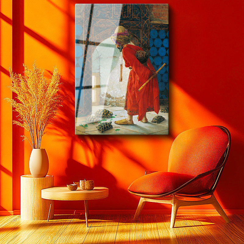Tamperli Gerçek Cam Tablo Kaplumbağa Terbiyecisi Eseri Osmanlı Tablosu Duvar Dekoru