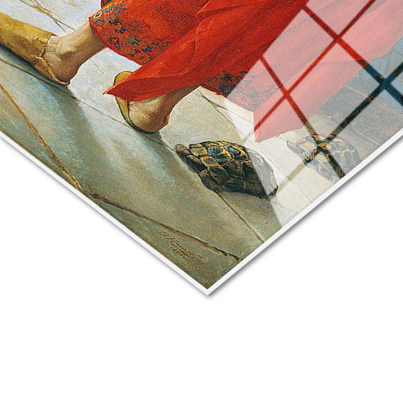 Tamperli Gerçek Cam Tablo Kaplumbağa Terbiyecisi Eseri Osmanlı Tablosu Duvar Dekoru