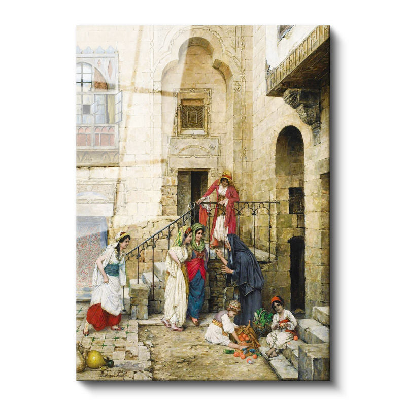 Tamperli Gerçek Cam Tablo Taş Avlu ve Günlük Yaşam Osmanlı Tablosu Duvar Dekoru