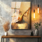 Tamperli Gerçek Cam Tablo Ud Çalan Genç Kadın Osmanlı Tablosu Duvar Dekoru