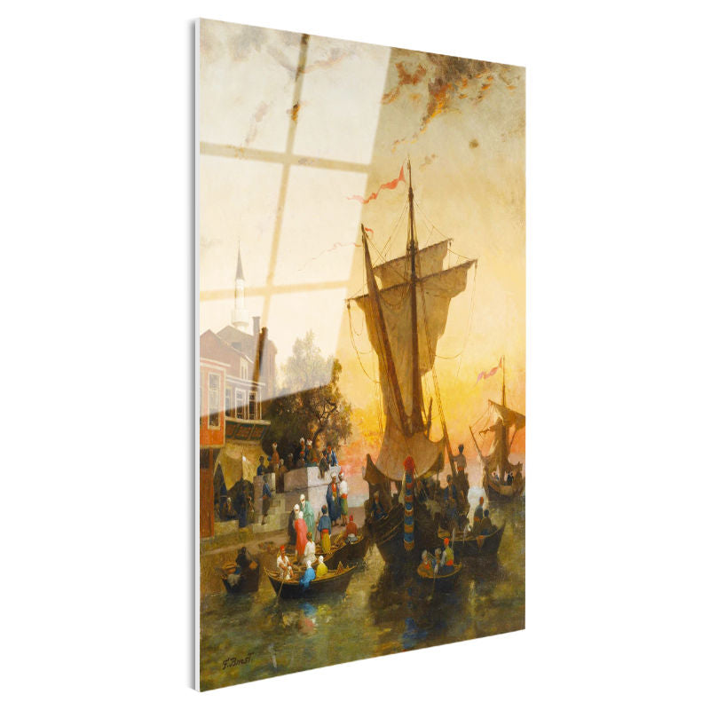 Tamperli Gerçek Cam Tablo Liman ve Yelkenliler Osmanlı Tablosu Duvar Dekoru