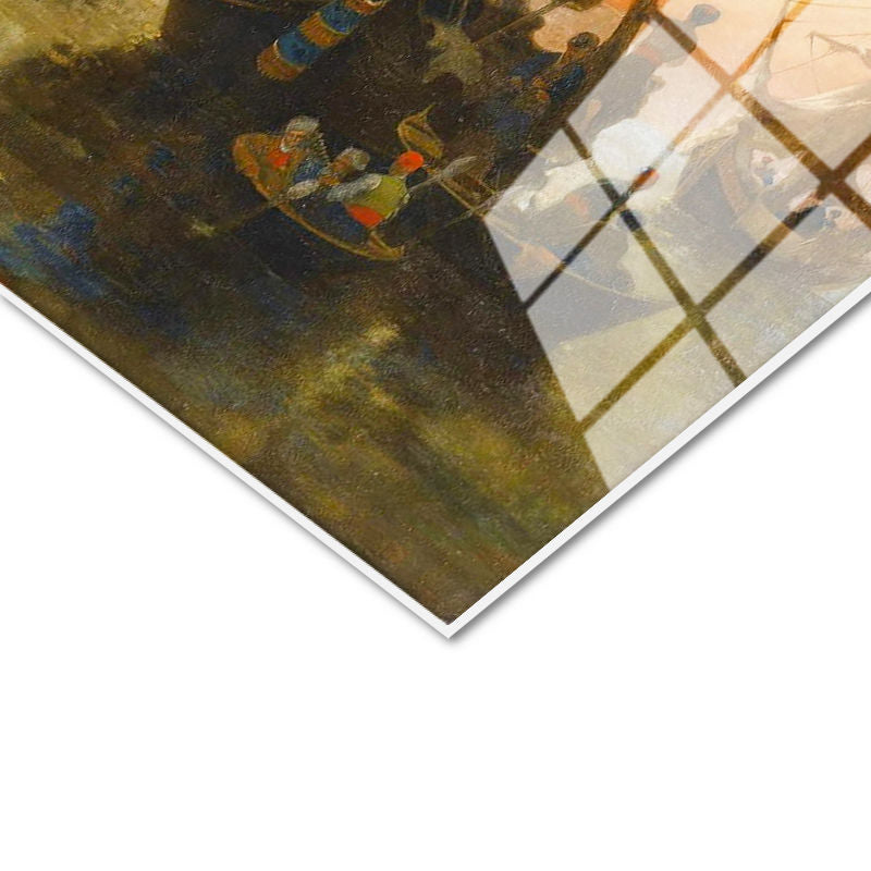 Tamperli Gerçek Cam Tablo Liman ve Yelkenliler Osmanlı Tablosu Duvar Dekoru