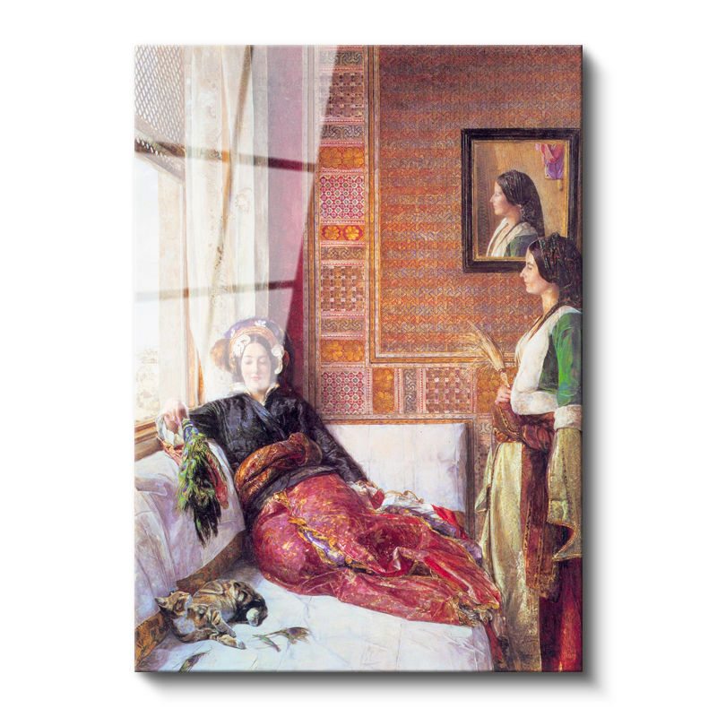 Tamperli Gerçek Cam Tablo Harem Odasında Dinlenen Sultanlar Osmanlı Tablosu Duvar Dekoru