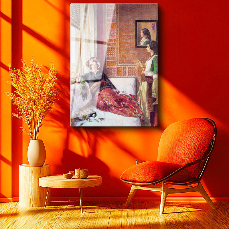 Tamperli Gerçek Cam Tablo Harem Odasında Dinlenen Sultanlar Osmanlı Tablosu Duvar Dekoru