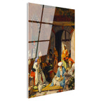 Tamperli Gerçek Cam Tablo Avluda Kitap Okuyan Hoca ve Kadınlar Osmanlı Tablosu Duvar Dekoru