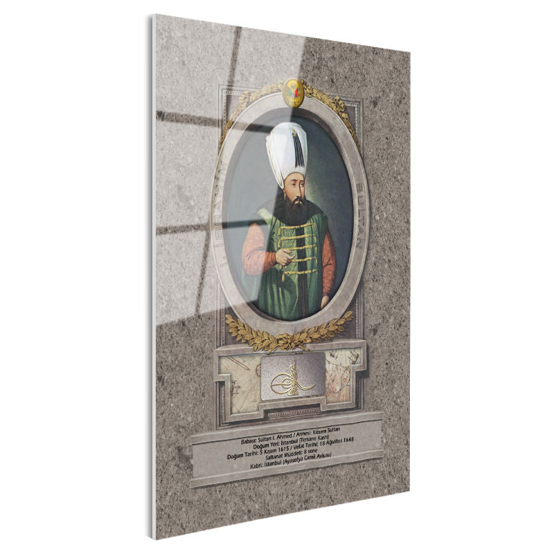 Tamperli Gerçek Cam Tablo Sultan İbrahim Han Padişah Portresi Osmanlı Tablosu Duvar Dekoru