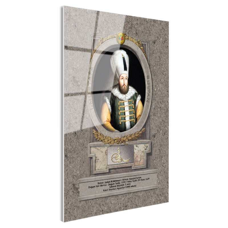 Tamperli Gerçek Cam Tablo Sultan Birinci Mustafa Han Portresi Osmanlı Tablosu Duvar Dekoru