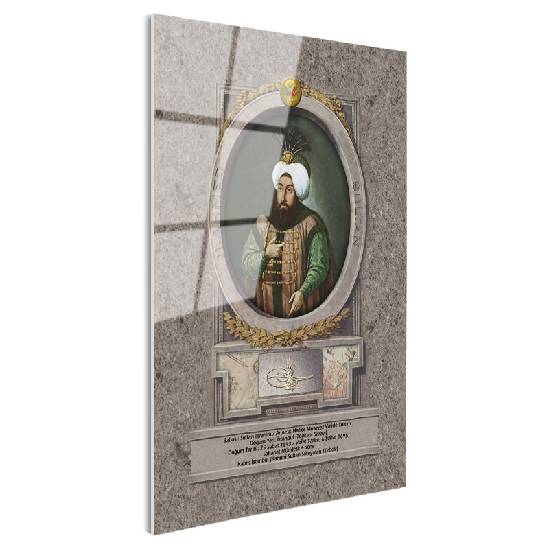 Tamperli Gerçek Cam Tablo İkinci Ahmed Han Padişah Portresi Osmanlı Tablosu Duvar Dekoru