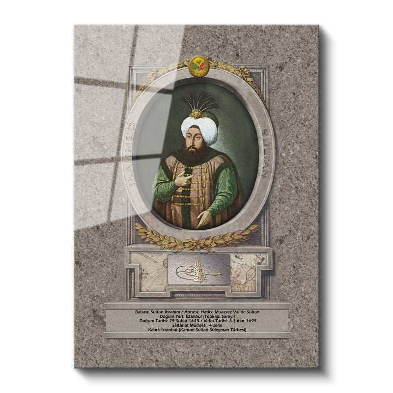 Tamperli Gerçek Cam Tablo İkinci Ahmed Han Padişah Portresi Osmanlı Tablosu Duvar Dekoru
