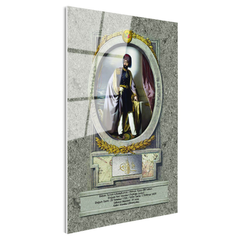 Tamperli Gerçek Cam Tablo Sultan İkinci Mahmud Han Portresi Osmanlı Tablosu Duvar Dekoru