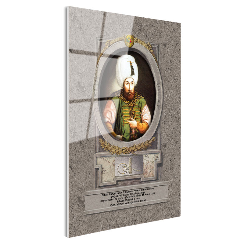 Tamperli Gerçek Cam Tablo İkinci Selim Han Padişah Portresi Osmanlı Tablosu Duvar Dekoru