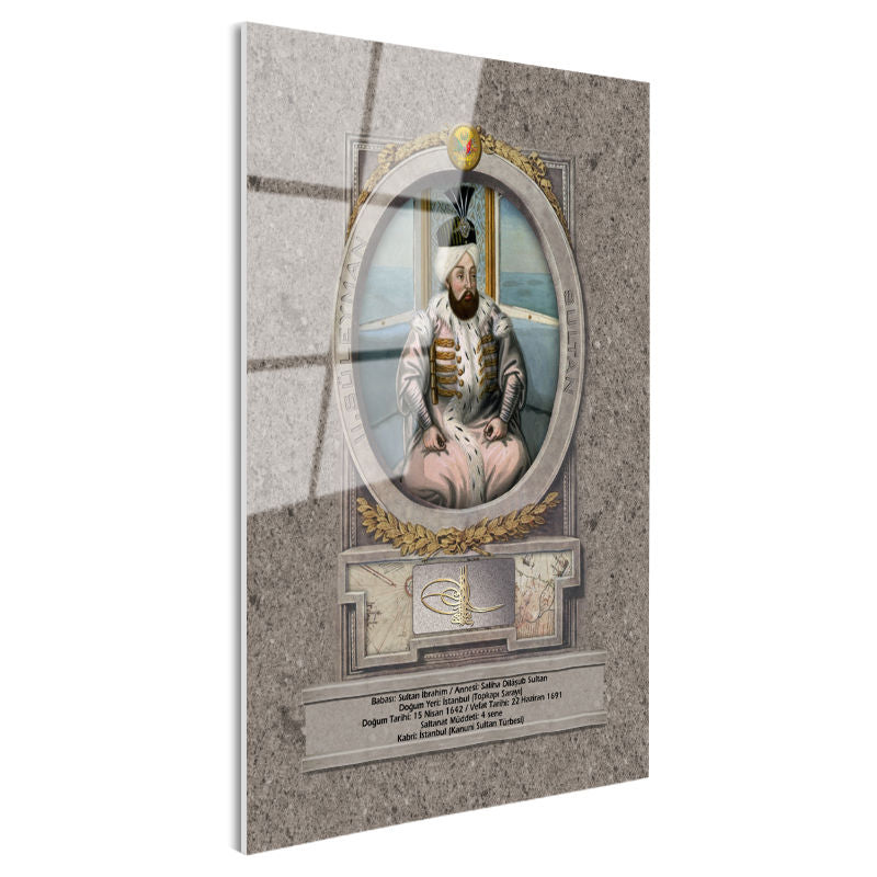 Tamperli Gerçek Cam Tablo İkinci Süleyman Han Padişah Portresi Osmanlı Tablosu Duvar Dekoru
