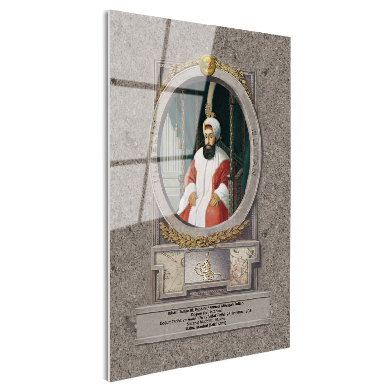 Tamperli Gerçek Cam Tablo Sultan III Selim Portresi Osmanlı Tablosu Duvar Dekoru