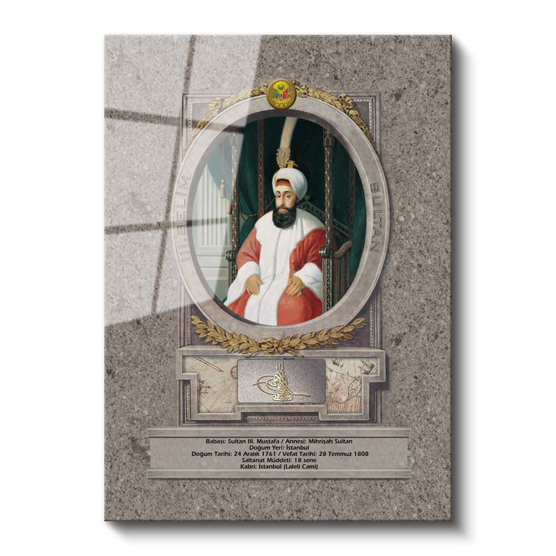 Tamperli Gerçek Cam Tablo Sultan III Selim Portresi Osmanlı Tablosu Duvar Dekoru