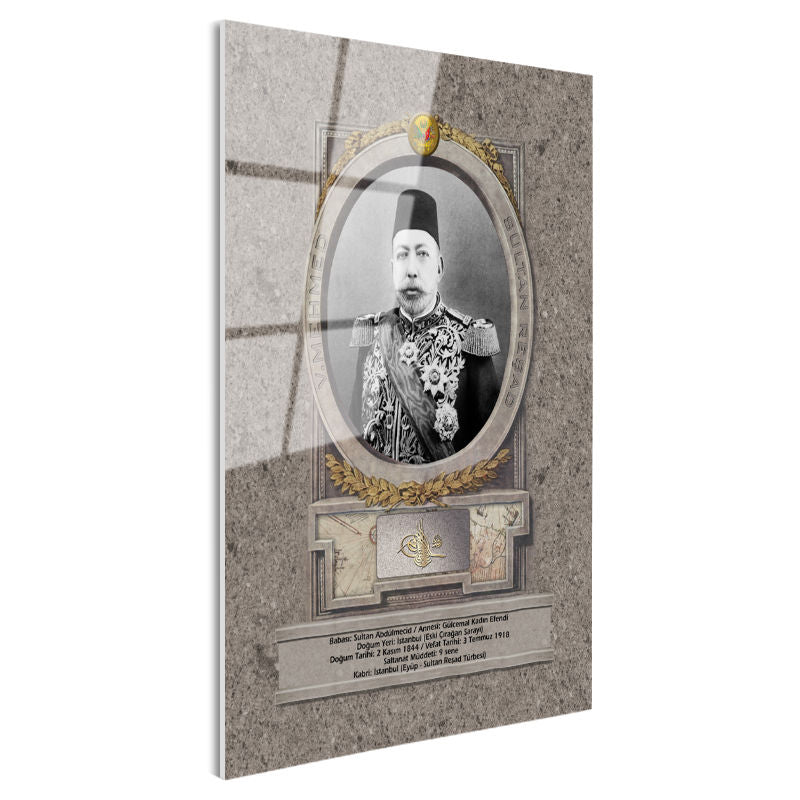Tamperli Gerçek Cam Tablo Sultan Mehmed Reşad Portresi Osmanlı Tablosu Duvar Dekoru