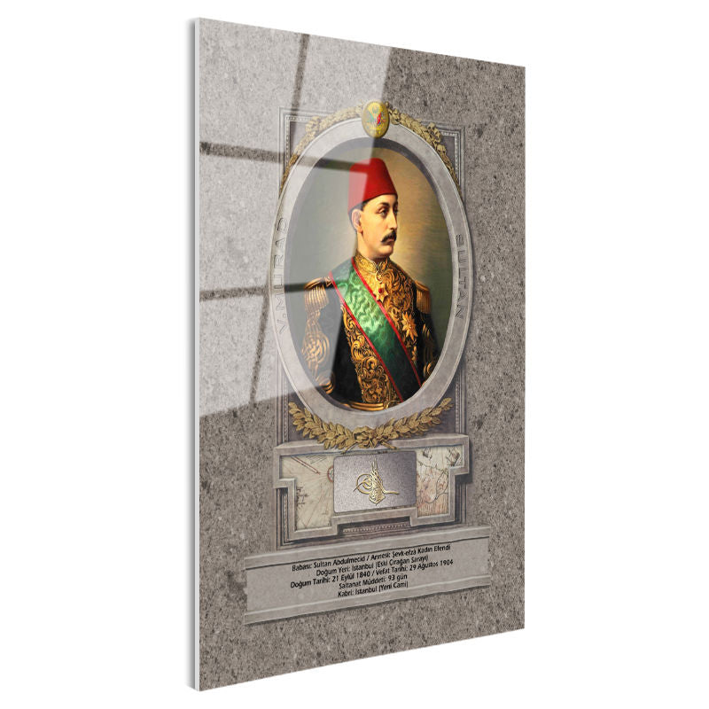 Tamperli Gerçek Cam Tablo Sultan Mehmed Reşad Üniformalı Portre Osmanlı Tablosu Duvar Dekoru