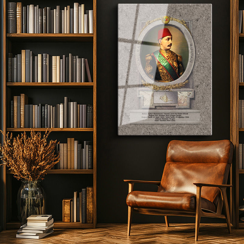 Tamperli Gerçek Cam Tablo Sultan Mehmed Reşad Üniformalı Portre Osmanlı Tablosu Duvar Dekoru