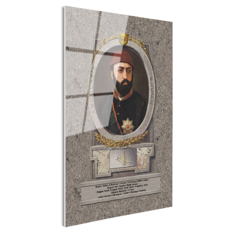 Tamperli Gerçek Cam Tablo Sultan Abdülaziz Portresi Osmanlı Tablosu Duvar Dekoru
