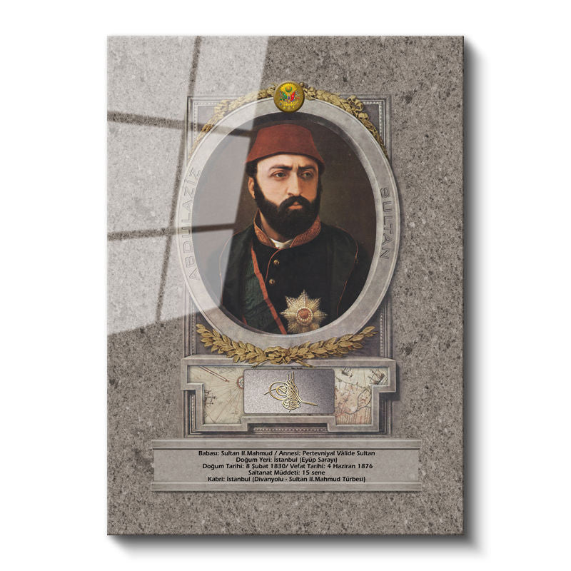 Tamperli Gerçek Cam Tablo Sultan Abdülaziz Portresi Osmanlı Tablosu Duvar Dekoru