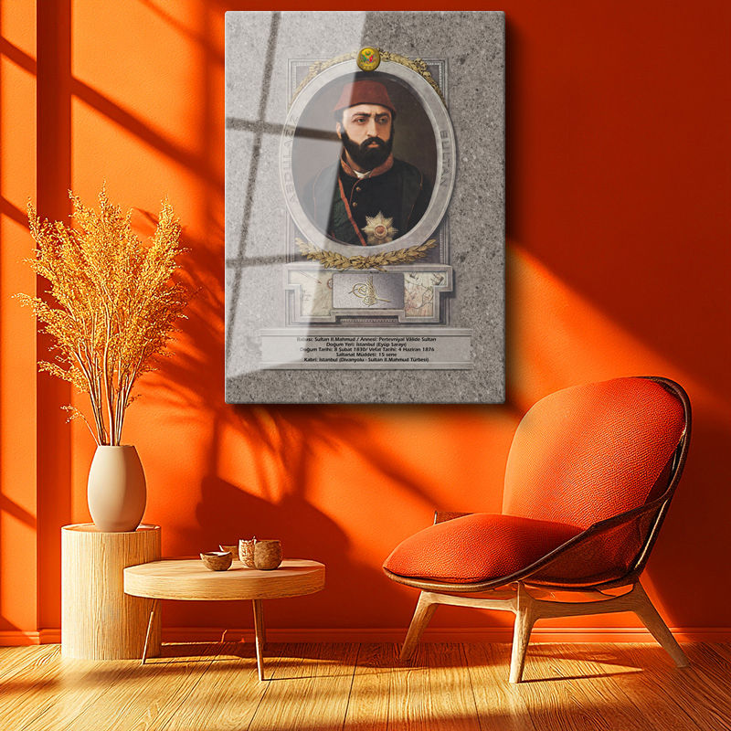 Tamperli Gerçek Cam Tablo Sultan Abdülaziz Portresi Osmanlı Tablosu Duvar Dekoru