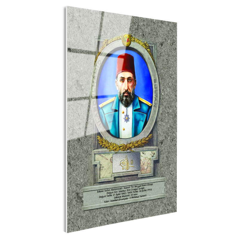 Tamperli Gerçek Cam Tablo Sultan II Abdülhamid Portresi Osmanlı Tablosu Duvar Dekoru