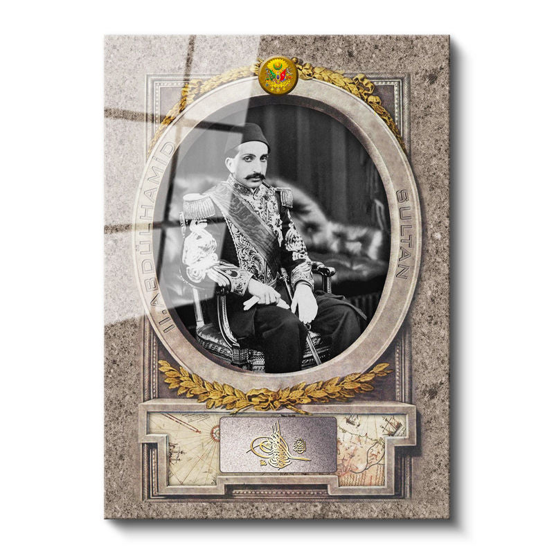 Tamperli Gerçek Cam Tablo Sultan II Abdülhamid Klasik Portre Osmanlı Tablosu Duvar Dekoru