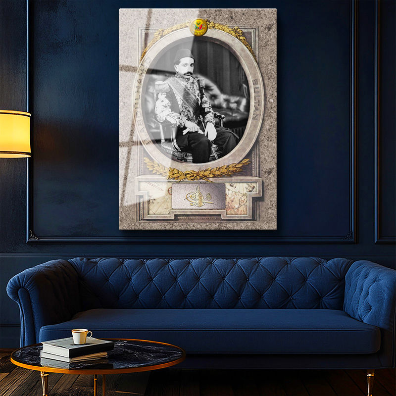 Tamperli Gerçek Cam Tablo Sultan II Abdülhamid Klasik Portre Osmanlı Tablosu Duvar Dekoru