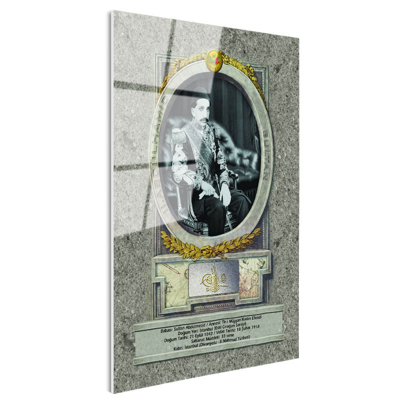 Tamperli Gerçek Cam Tablo Sultan II Abdülhamid Taht Portresi Osmanlı Tablosu Duvar Dekoru