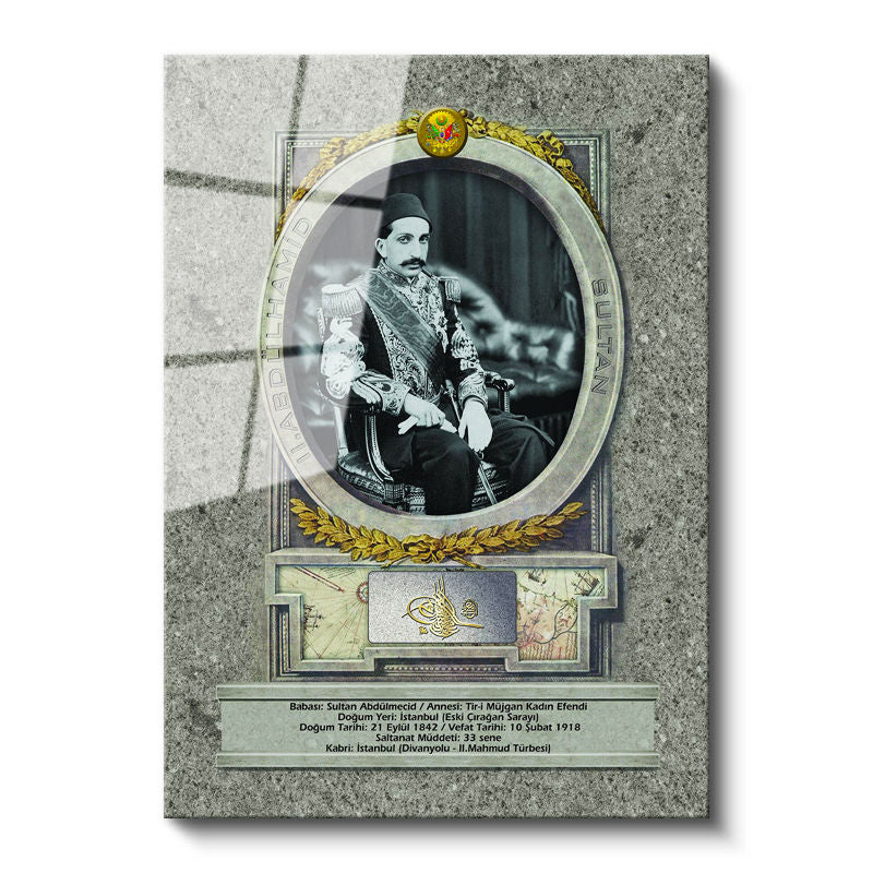 Tamperli Gerçek Cam Tablo Sultan II Abdülhamid Taht Portresi Osmanlı Tablosu Duvar Dekoru