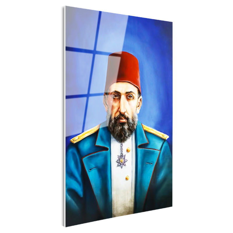 Tamperli Gerçek Cam Tablo Sultan II Abdülhamid Modern Yorum Portresi Osmanlı Tablosu Duvar Dekoru